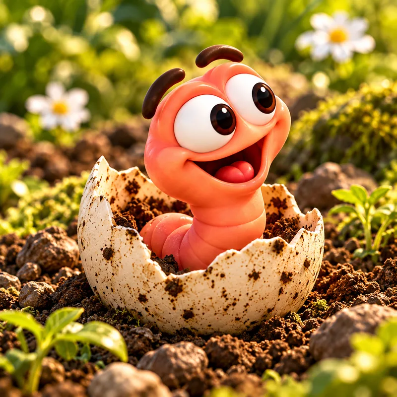 Baby Wormley Munchington hatching in the garden