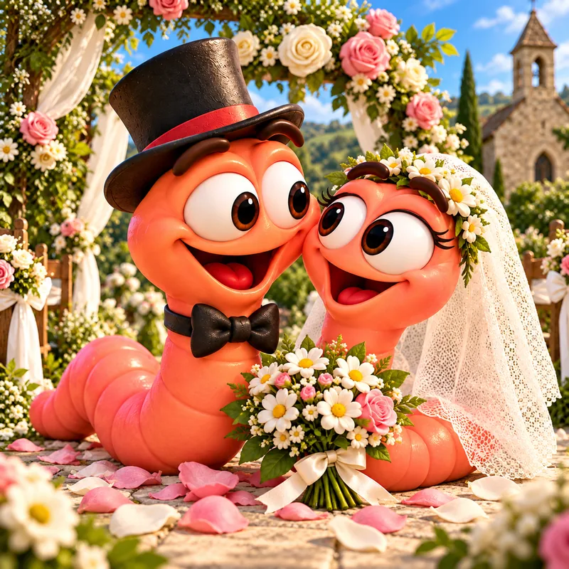 Wormley Munchington and his bride on their wedding day